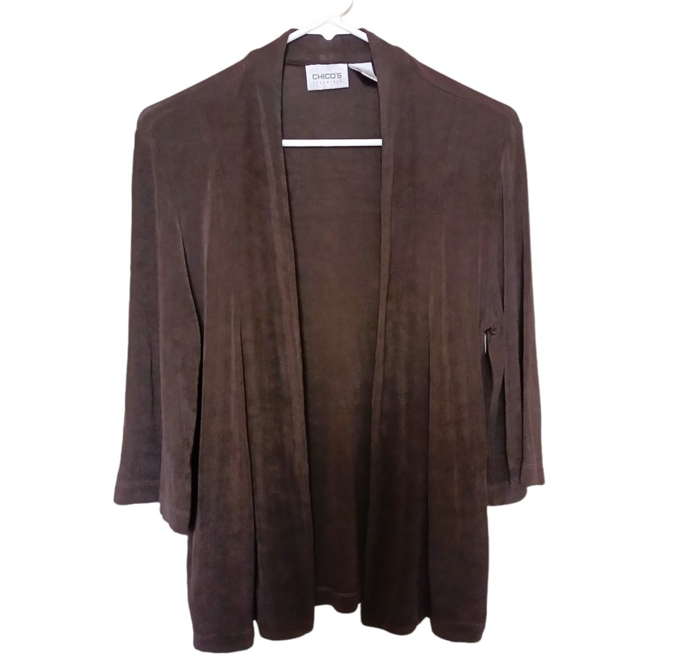 Chicos Open Front Brown Cardigan Sz 0 Women Open Front w/ Side Pockets
